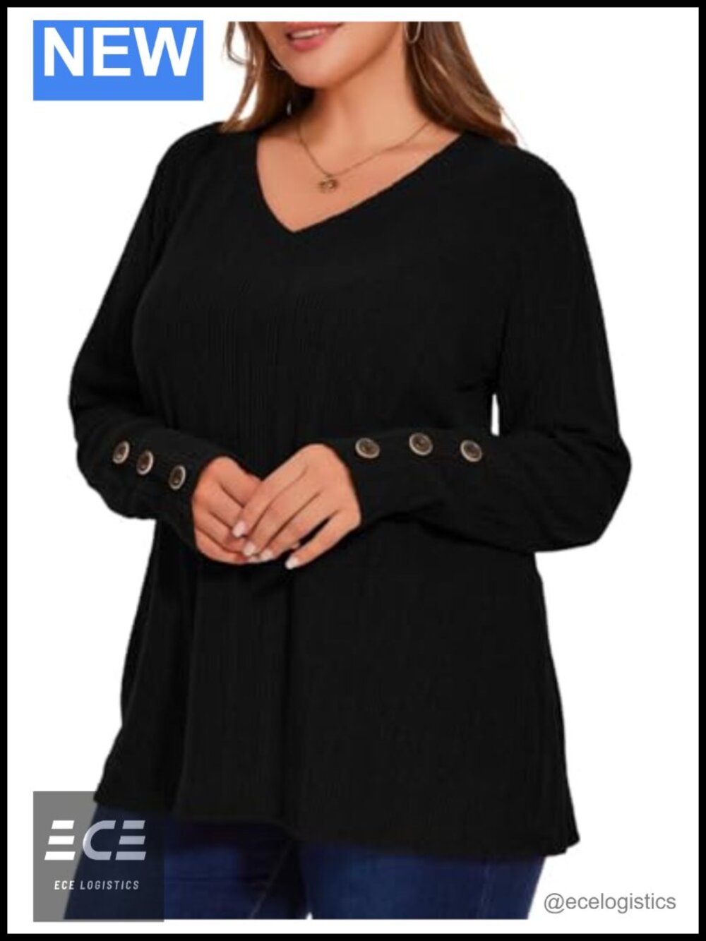Plus Size V Neck Long Sleeve Tunic Sweater Lightweight Loose Fit